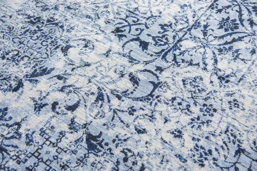 Ivory Blue And Dark Blue Oriental Area Rug Photo 4
