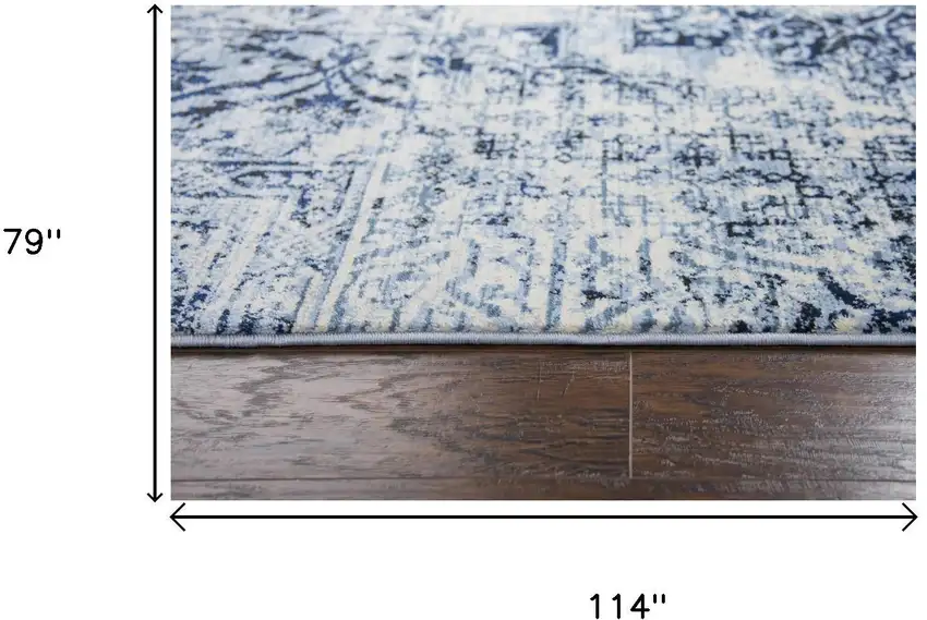 Ivory Blue And Dark Blue Oriental Area Rug Photo 6