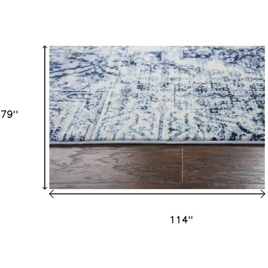 Ivory Blue And Dark Blue Oriental Area Rug Photo 6