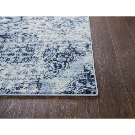 Ivory Blue And Dark Blue Oriental Area Rug Photo 3