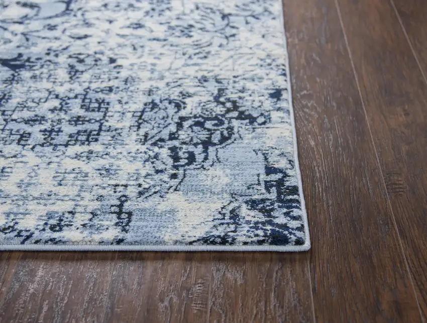 Ivory Blue And Dark Blue Oriental Area Rug Photo 3
