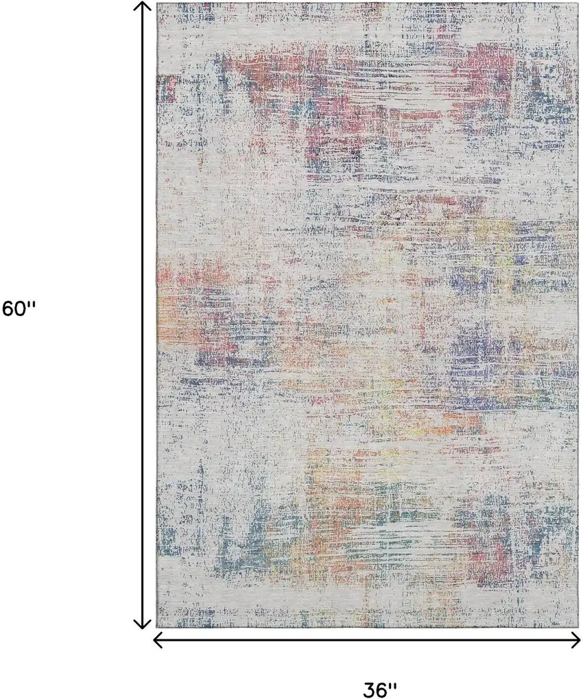 Ivory Blue And Gold Abstract Washable Area Rug With UV Protection Photo 3