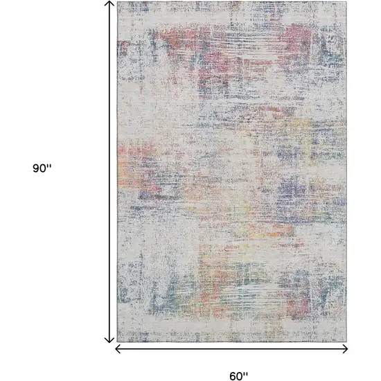 Ivory Blue And Gold Abstract Washable Area Rug With UV Protection Photo 3