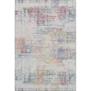Photo of Ivory Blue And Gold Abstract Washable Area Rug With UV Protection