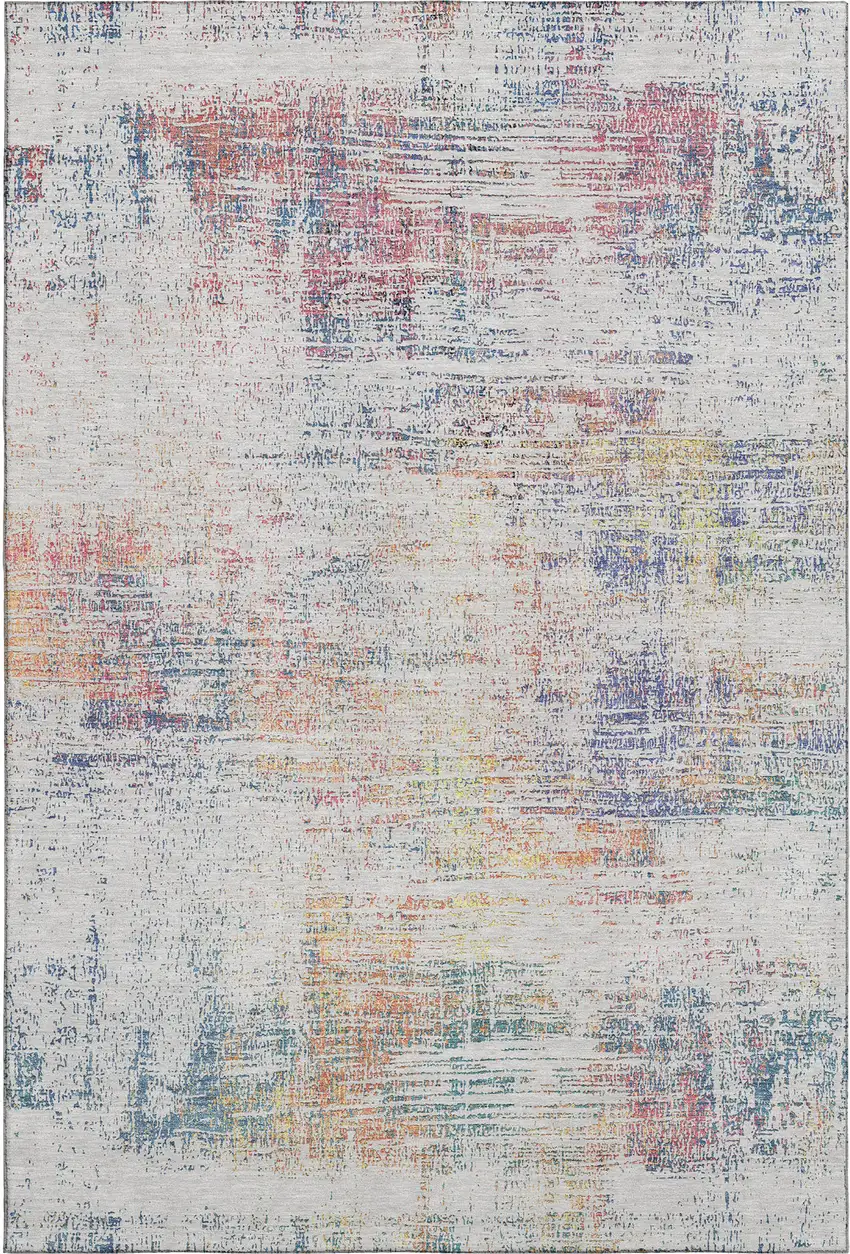 Ivory Blue And Gold Abstract Washable Area Rug With UV Protection Photo 1