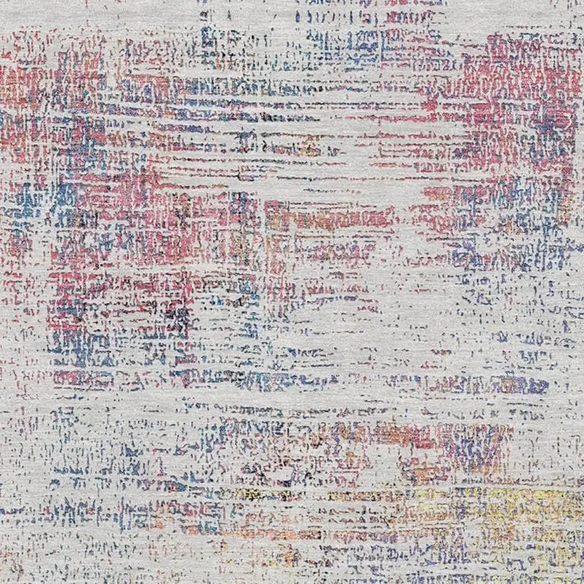 Ivory Blue And Gold Abstract Washable Area Rug With UV Protection Photo 3