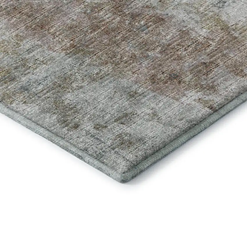 Ivory Blue And Gold Abstract Washable Indoor Outdoor Area Rug Photo 3