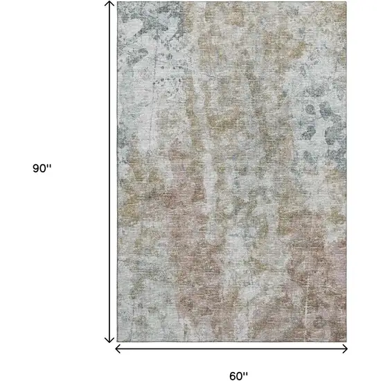 Ivory Blue And Gold Abstract Washable Indoor Outdoor Area Rug Photo 7