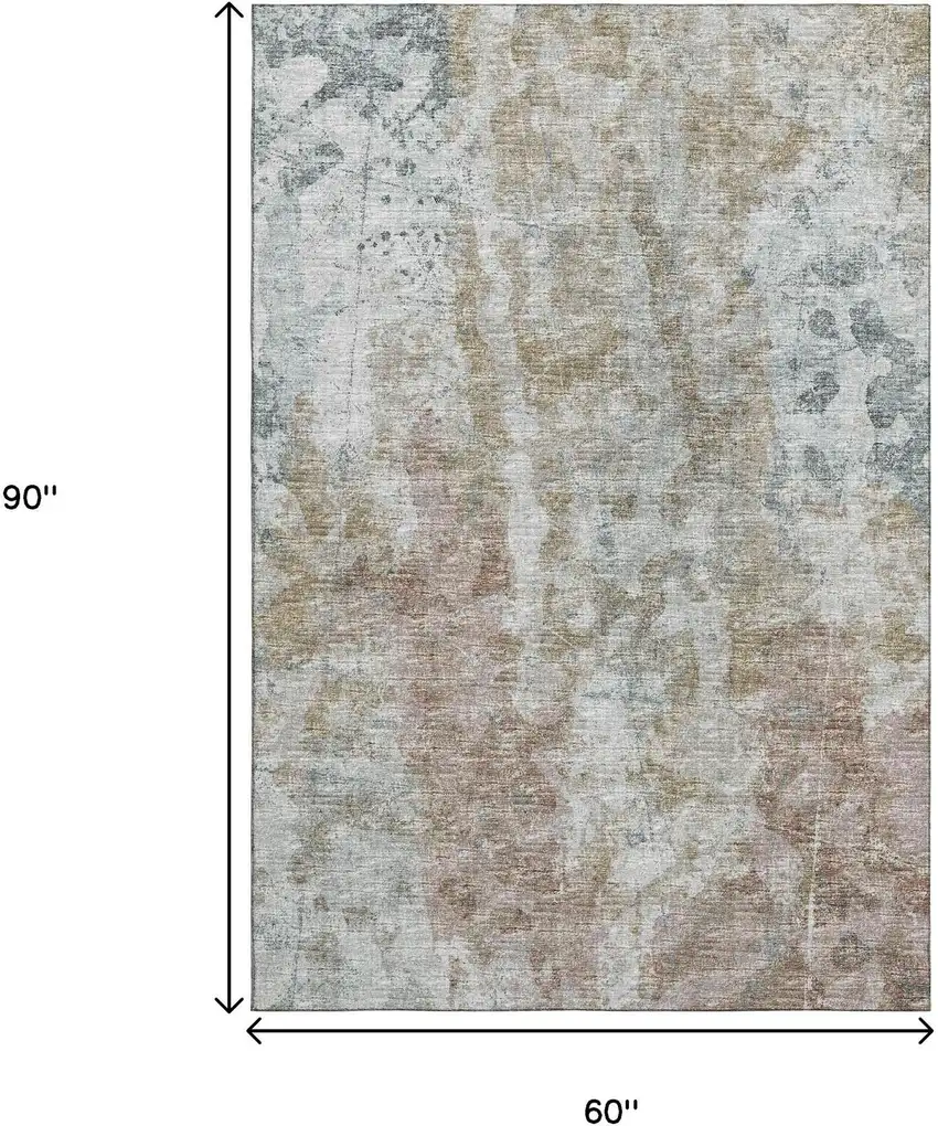 Ivory Blue And Gold Abstract Washable Indoor Outdoor Area Rug Photo 7