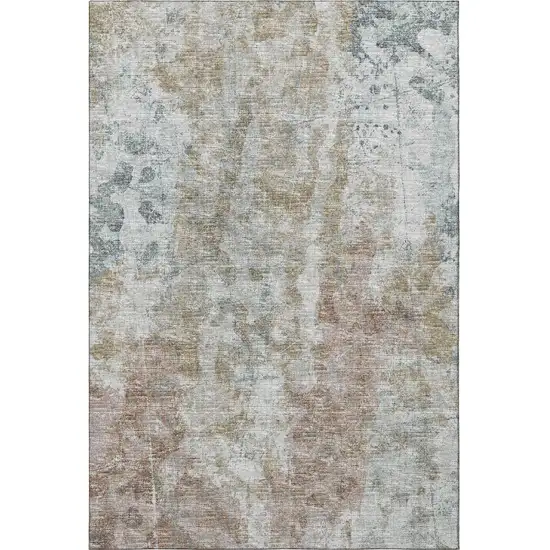 Ivory Blue And Gold Abstract Washable Indoor Outdoor Area Rug Photo 2