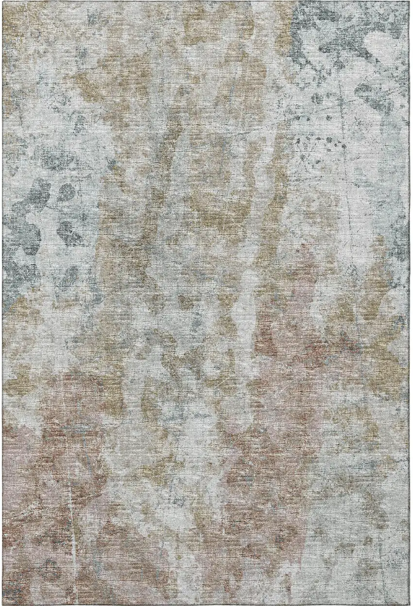 Ivory Blue And Gold Abstract Washable Indoor Outdoor Area Rug Photo 2