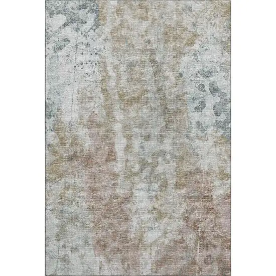 Ivory Blue And Gold Abstract Washable Indoor Outdoor Area Rug Photo 2