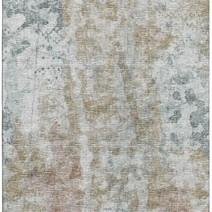 Ivory Blue And Gold Abstract Washable Indoor Outdoor Area Rug Photo 5