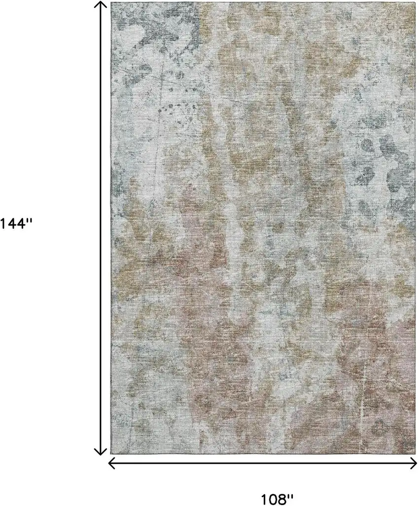 Ivory Blue And Gold Abstract Washable Indoor Outdoor Area Rug Photo 8