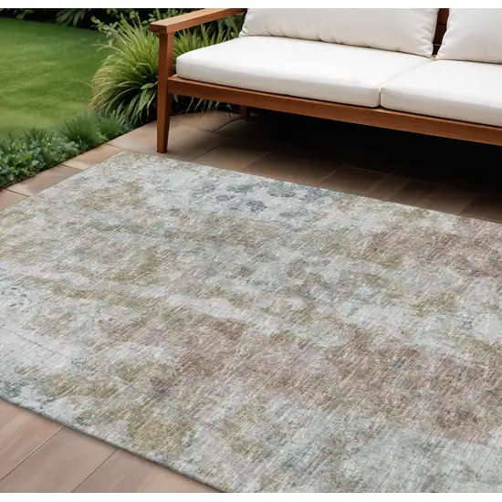 Ivory Blue And Gold Abstract Washable Indoor Outdoor Area Rug Photo 2