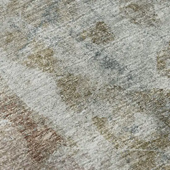 Ivory Blue And Gold Abstract Washable Indoor Outdoor Area Rug Photo 7