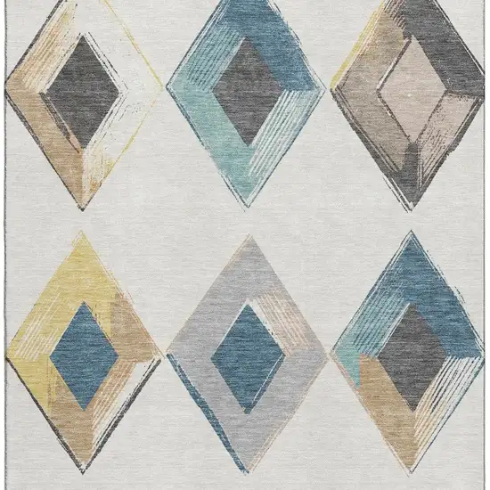 Ivory Blue And Gold Geometric Washable Area Rug With UV Protection Photo 4