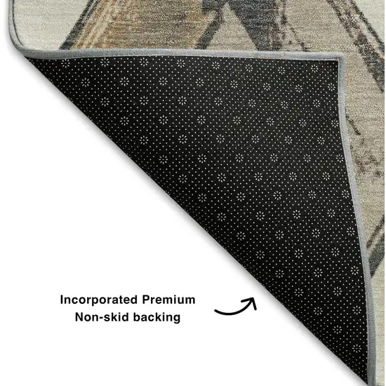 Ivory Blue And Gold Geometric Washable Area Rug With UV Protection Photo 7