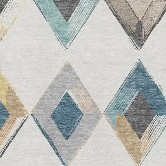 Ivory Blue And Gold Geometric Washable Area Rug With UV Protection Photo 3