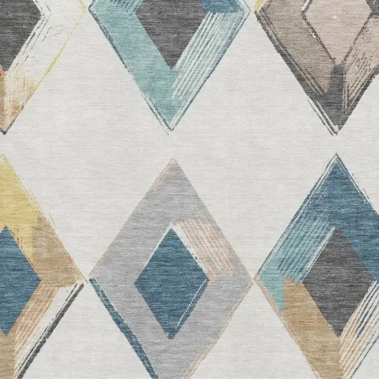 Ivory Blue And Gold Geometric Washable Area Rug With UV Protection Photo 3