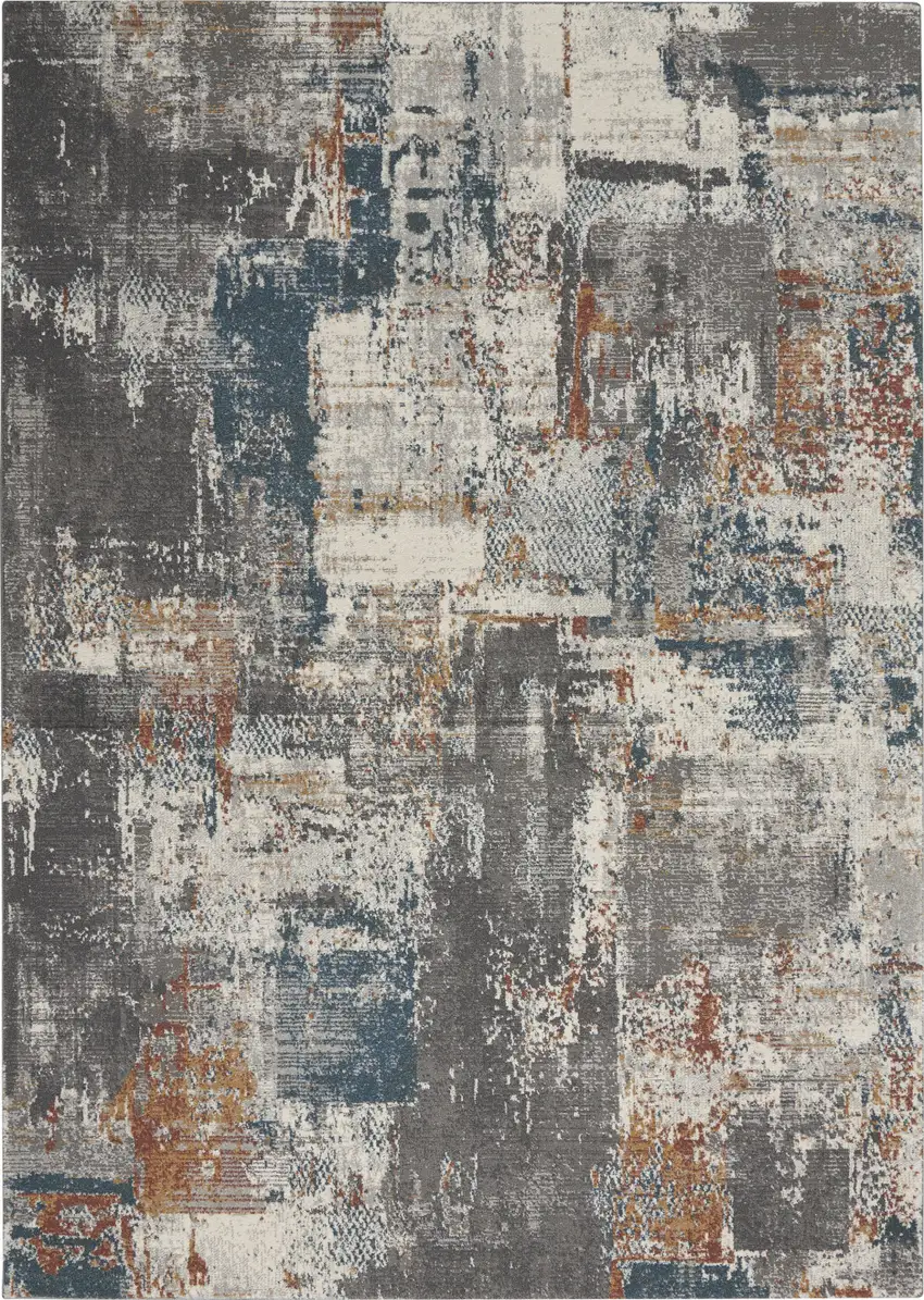 Ivory Blue And Gray Abstract Area Rug Photo 2