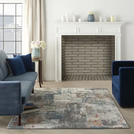 Ivory Blue And Gray Abstract Area Rug Photo 5
