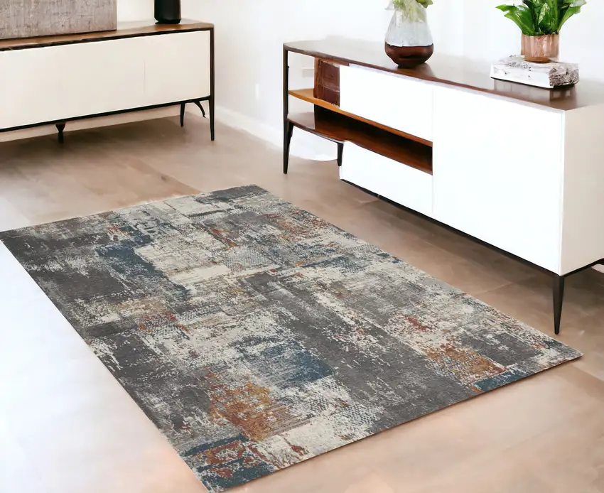 Ivory Blue And Gray Abstract Area Rug Photo 1