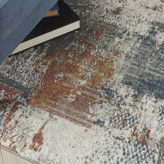 Ivory Blue And Gray Abstract Area Rug Photo 9