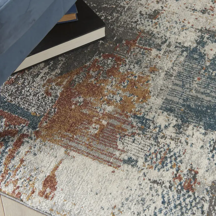 Ivory Blue And Gray Abstract Area Rug Photo 9