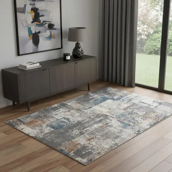 Ivory Blue And Gray Abstract Area Rug Photo 1