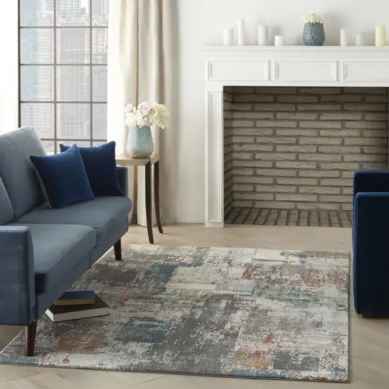Ivory Blue And Gray Abstract Area Rug Photo 6
