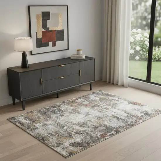 Ivory Blue And Gray Abstract Area Rug Photo 1