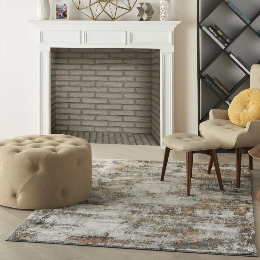 Ivory Blue And Gray Abstract Area Rug Photo 5