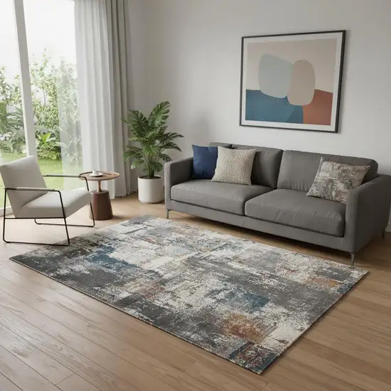 Ivory Blue And Gray Abstract Area Rug Photo 1