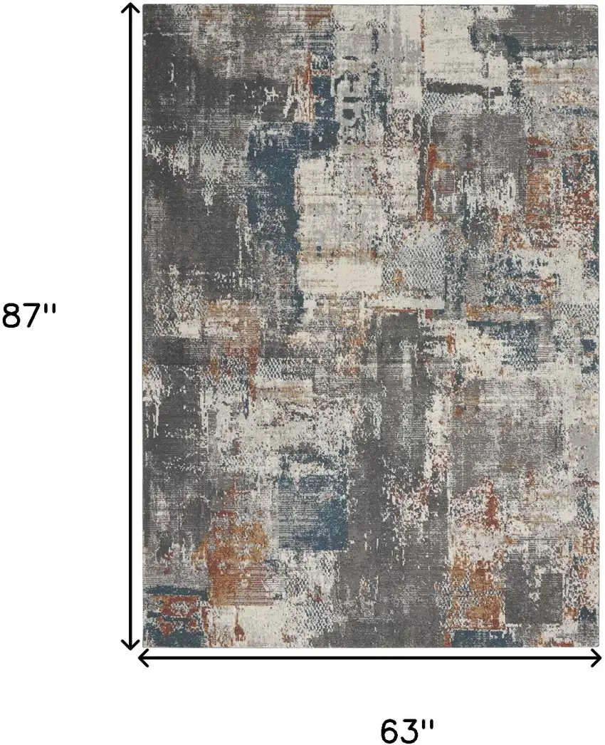Ivory Blue And Gray Abstract Area Rug Photo 3