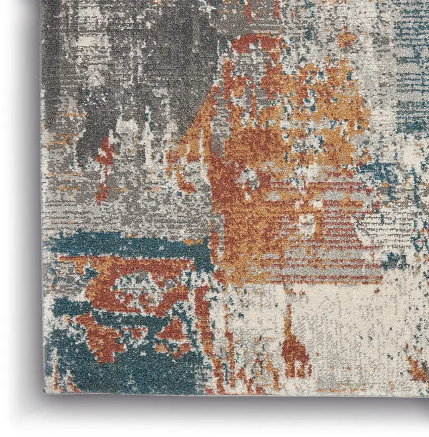 Ivory Blue And Gray Abstract Area Rug Photo 9