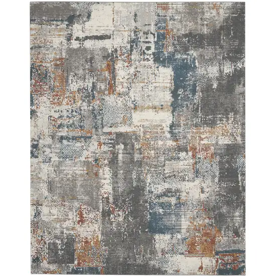 Ivory Blue And Gray Abstract Area Rug Photo 2