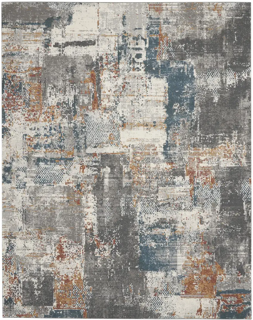 Ivory Blue And Gray Abstract Area Rug Photo 2