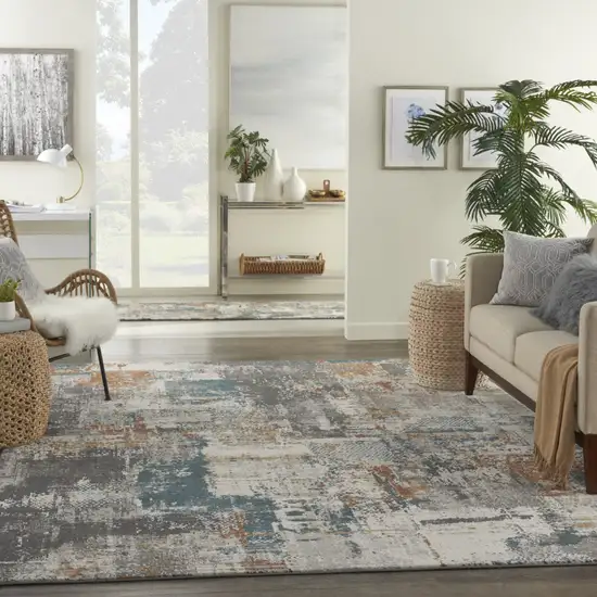 Ivory Blue And Gray Abstract Area Rug Photo 5