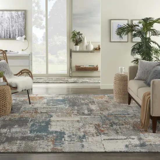 Ivory Blue And Gray Abstract Area Rug Photo 4
