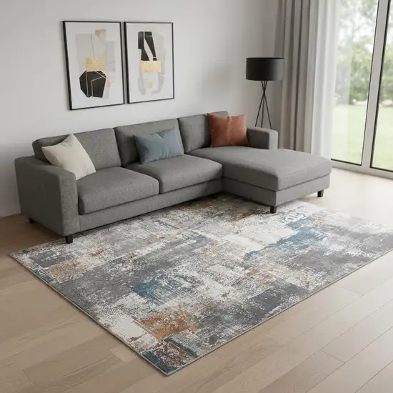 Ivory Blue And Gray Abstract Area Rug Photo 1