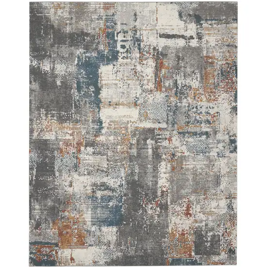 Ivory Blue And Gray Abstract Area Rug Photo 7