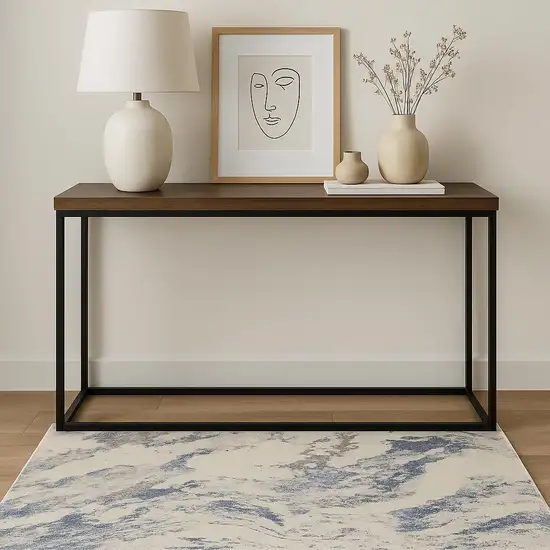 Ivory Blue And Gray Abstract Area Rug Photo 1