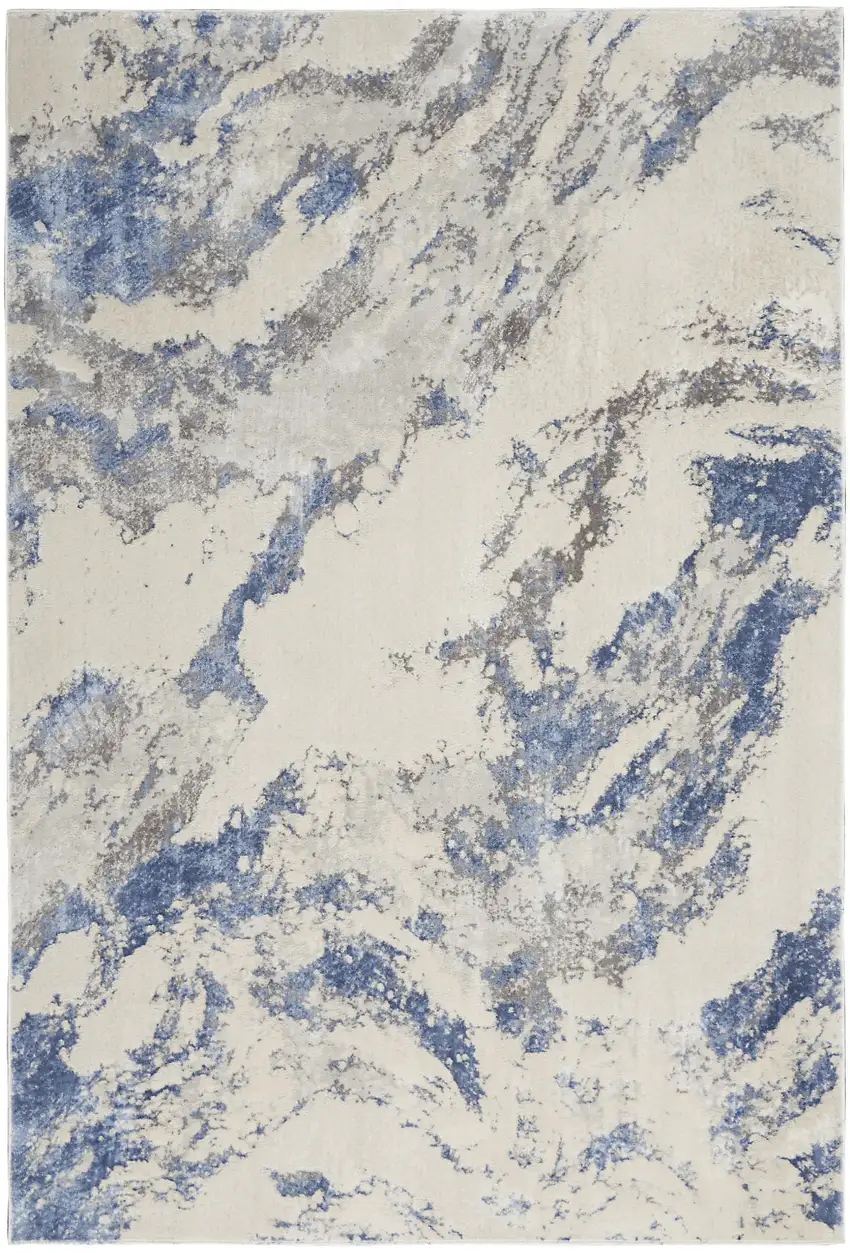 Ivory Blue And Gray Abstract Area Rug Photo 6