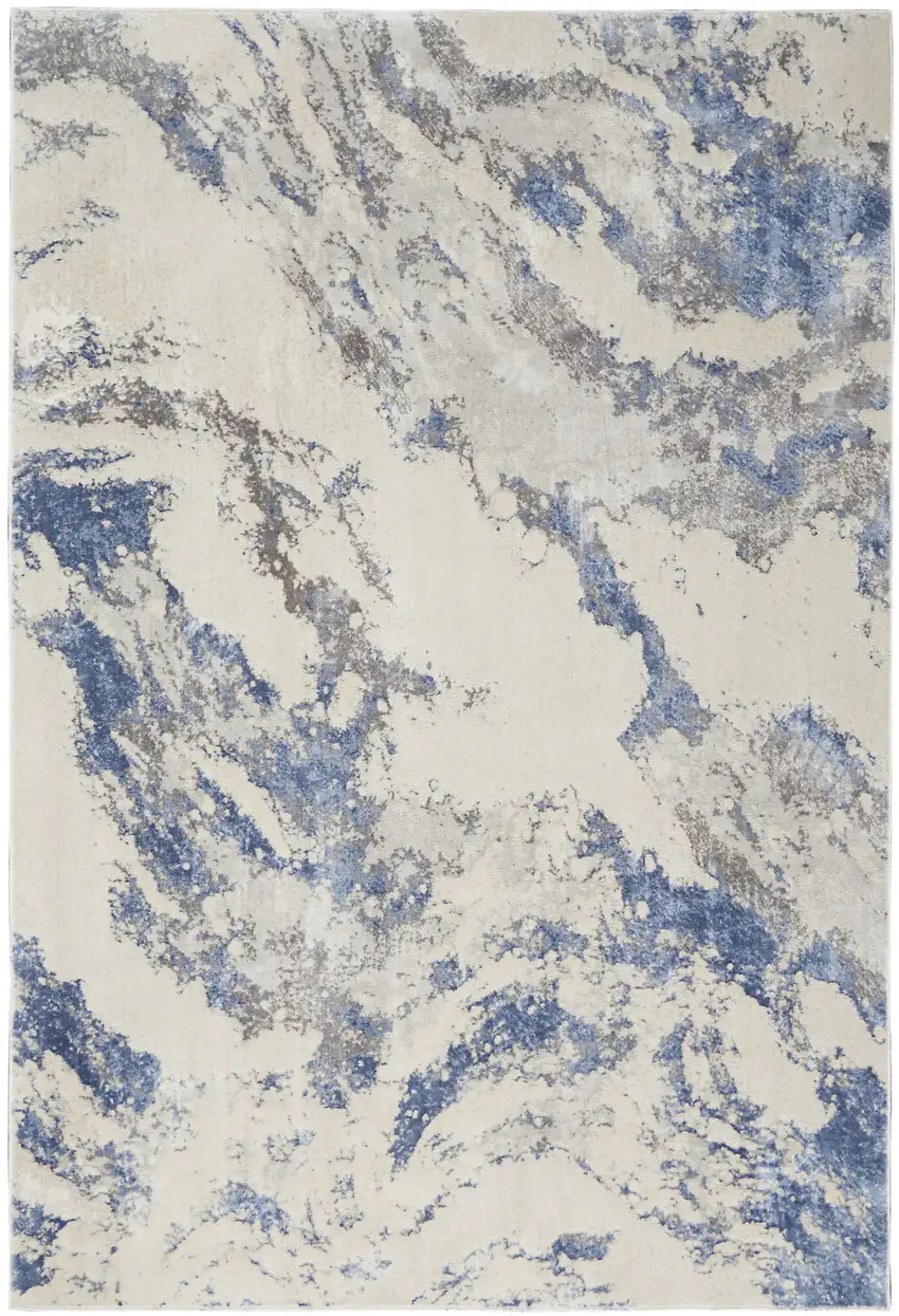 Ivory Blue And Gray Abstract Area Rug Photo 8