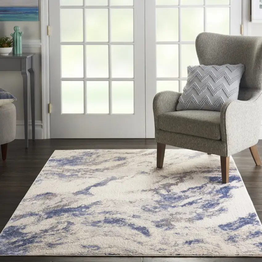 Ivory Blue And Gray Abstract Area Rug Photo 4
