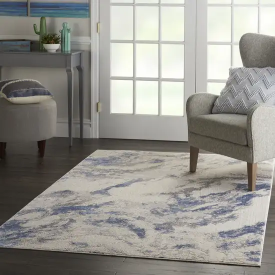 Ivory Blue And Gray Abstract Area Rug Photo 5