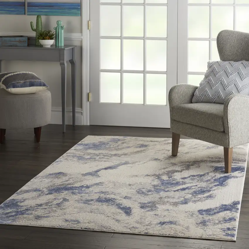Ivory Blue And Gray Abstract Area Rug Photo 5