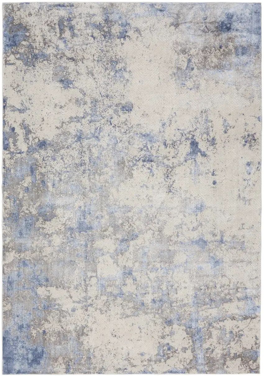Ivory Blue And Gray Abstract Area Rug Photo 7
