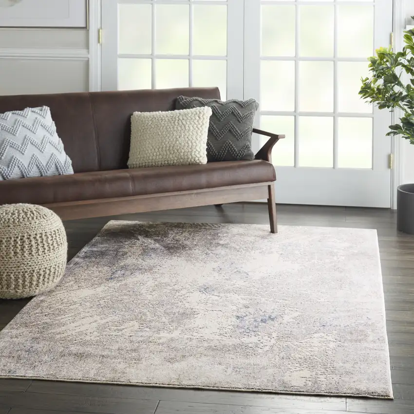 Ivory Blue And Gray Abstract Area Rug Photo 7